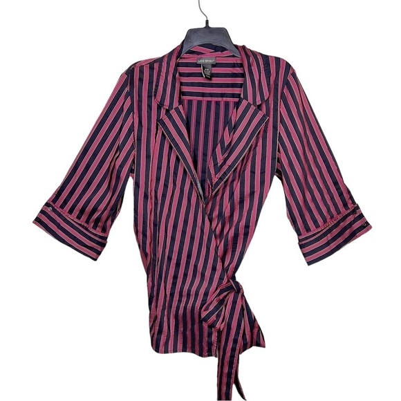Lane Bryant Stripe Front Wrap Blouse - Picture 1 of 7